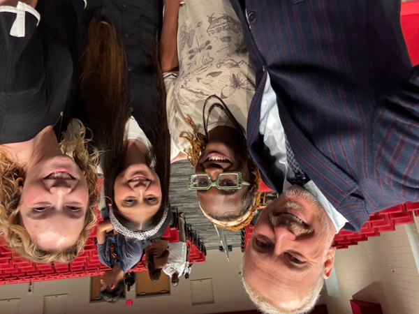 (L-R) Ron Clark with three senior MGA students at the Greater Macon Chamber of Commerce teacher luncheon.